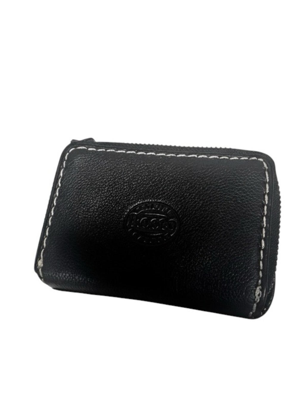 Roots Black Leather Trifold Wallet White Stitch Zip Coin Pocket Organizer Case - Picture 3 of 15
